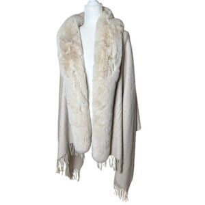 La Fiorentina Cream Fur-Trimmed Rhinestone Shawl Wrap